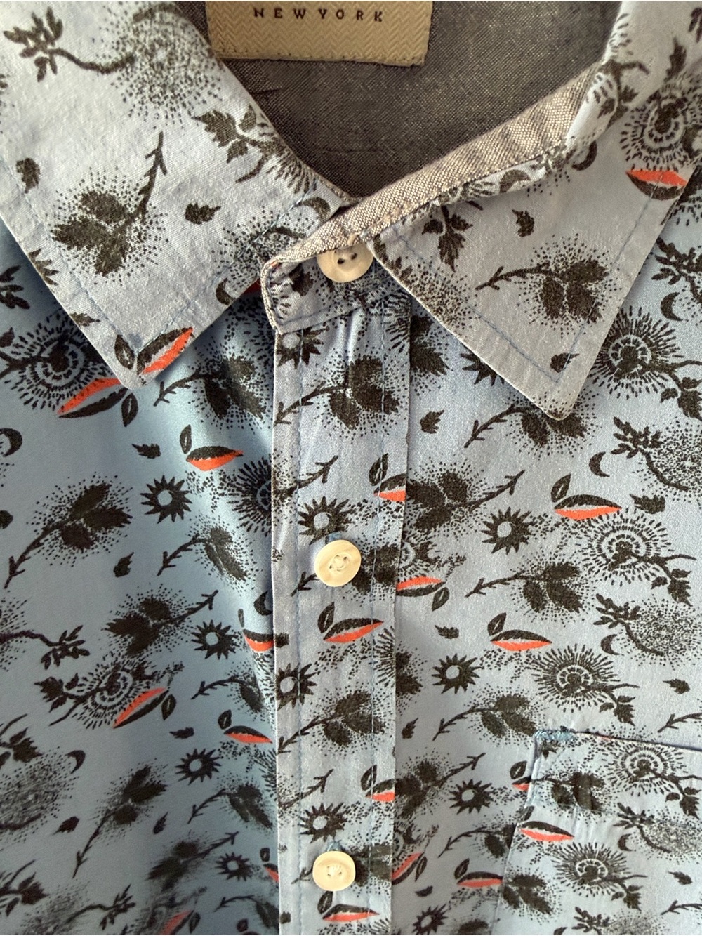 Jachs Light Blue Floral-Print Blazer with Black and Orange Accents